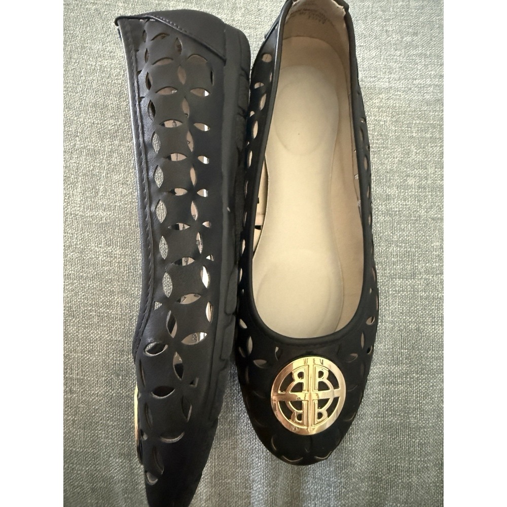 Rialto Black Ballet Flats Gold Medallion Cutout Decoration Manmade New Size 9 M - Picture 3 of 8